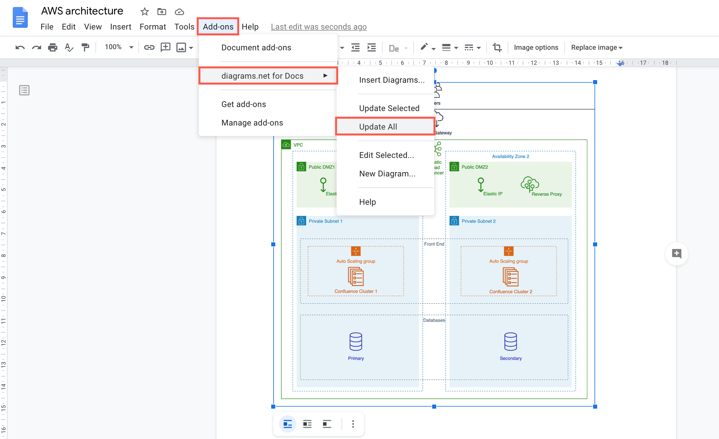 Embed your diagram in your system documentation in Google Docs