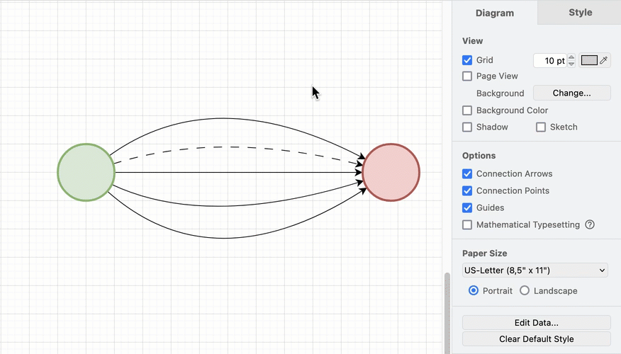 There are several animation style settings for connectors in draw.io