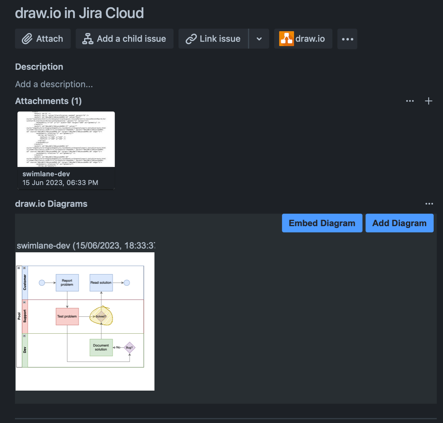 Adding a diagram background ensures your diagram looks the same in both Jira's light and dark themes