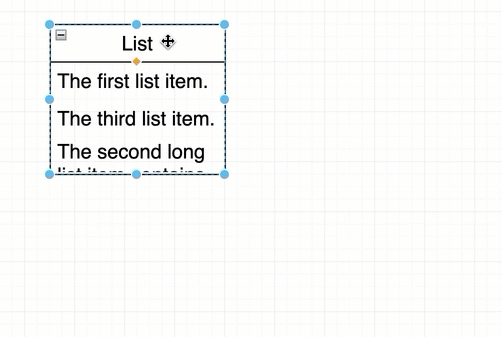 Drag the grab handles on individual rows to resize them vertically, or select the entire list and drag the left or right edge to resize the entire list horizontally