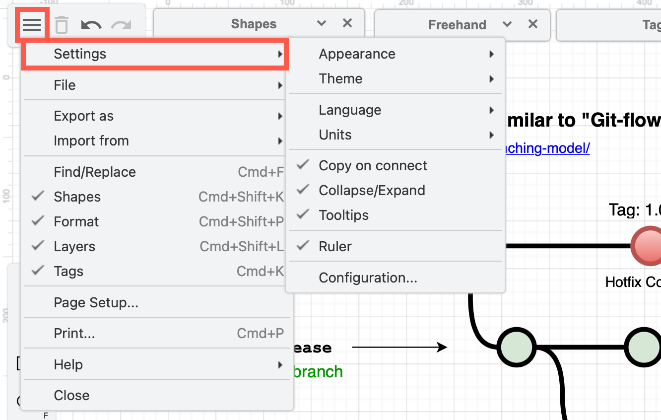 Set preferences to enable some of the more complex diagramming features on the sketch.diagrams.net online whiteboard