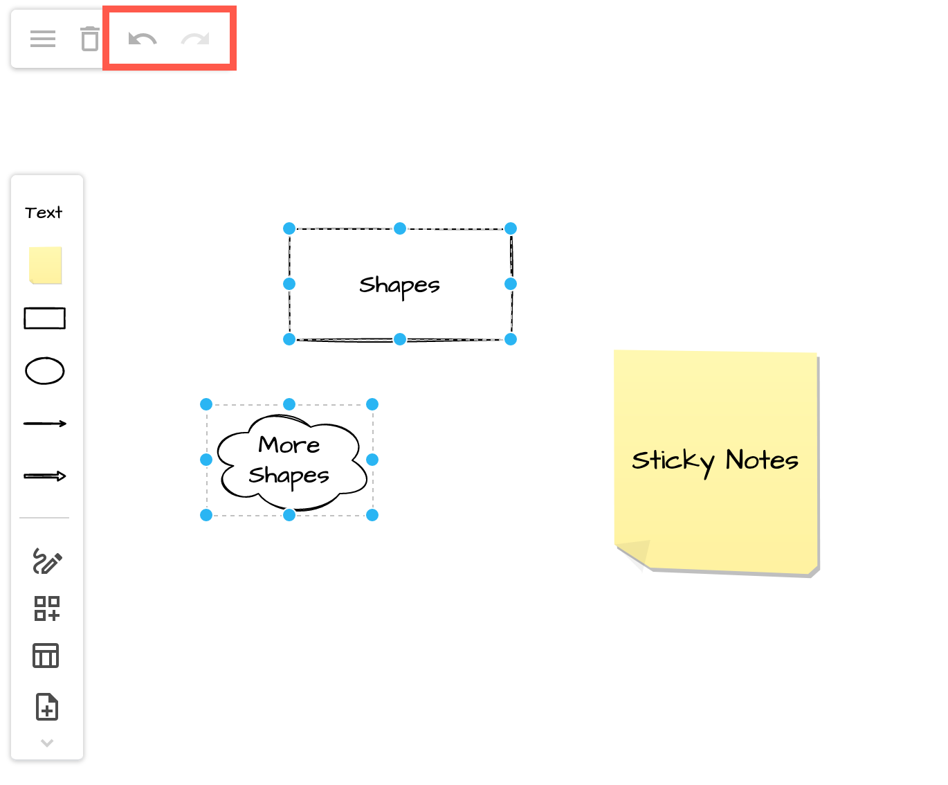 Undo and redo changes easily with the tools in the top right of the draw.io Sketch online whiteboard