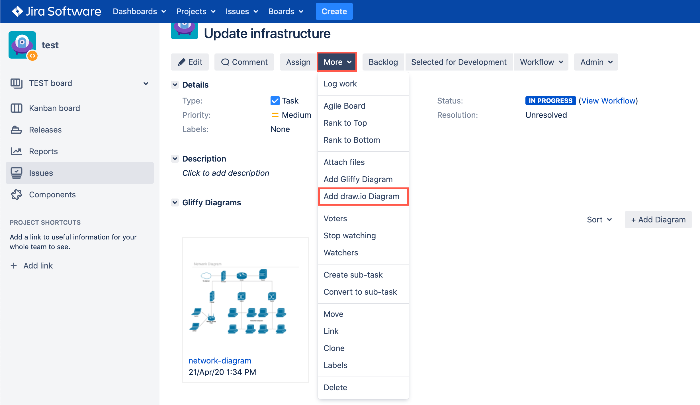 Add a new diagram to an issue in Jira Server