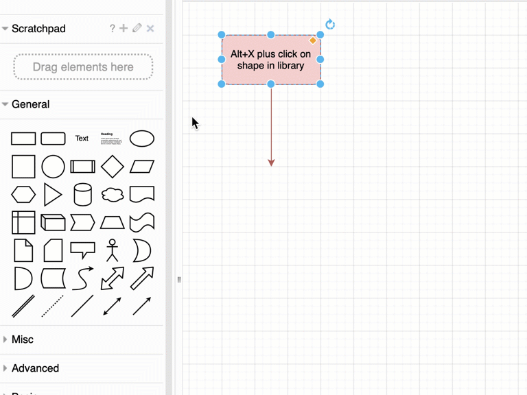 Hold down Alt+X and click a shape in the shape library to add it to the drawing canvas and automatically connect it