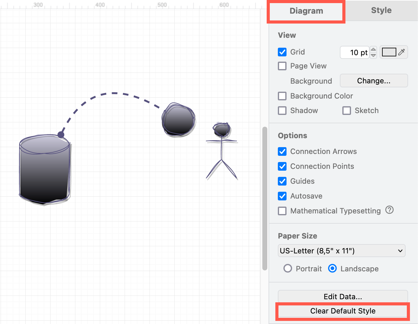 With nothing selected in your diagram, click on Clear Default Style to reset both the shape and connector default styles