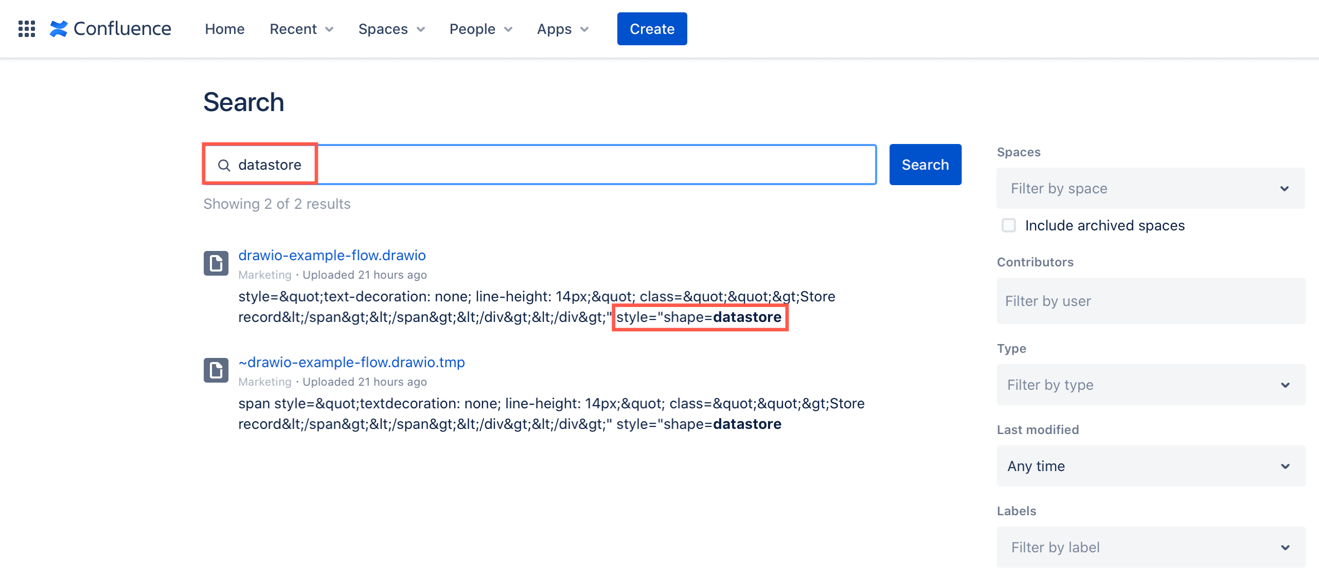 Search for a specific shape name inside a diagram in the basic Confluence Cloud search