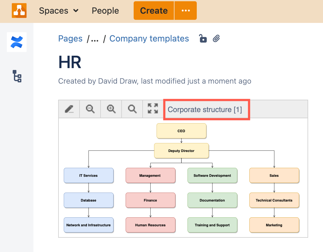 Change the title of the draw.io diagram in the macro settings in Confluence Data Center and Server
