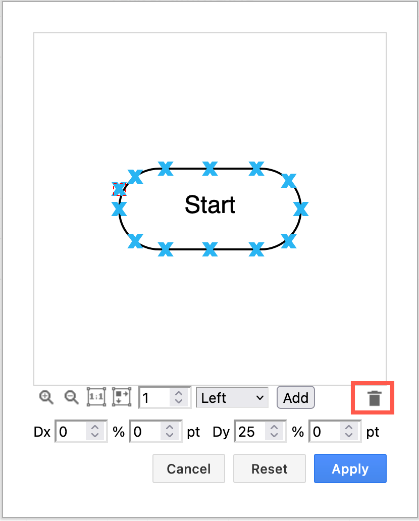 Delete connection points on a shape in the visual editor with diagrams.net