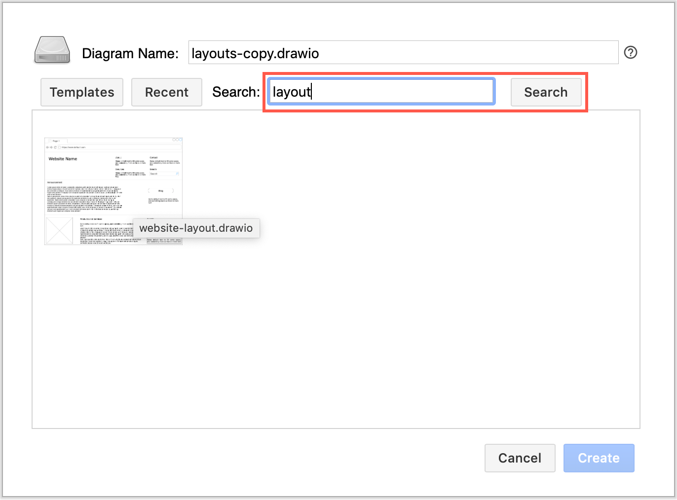 Search for a draw.io diagram file that you want copy in Confluence Cloud
