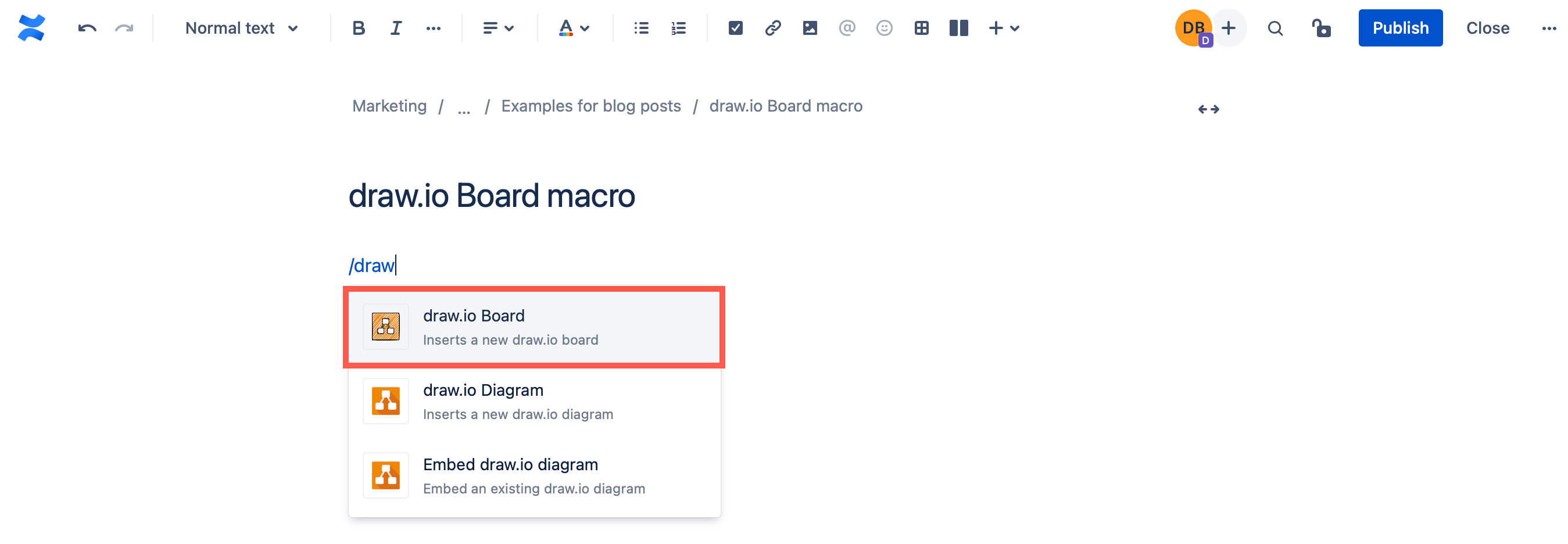 Add the draw.io Board macro to a Confluence Cloud page