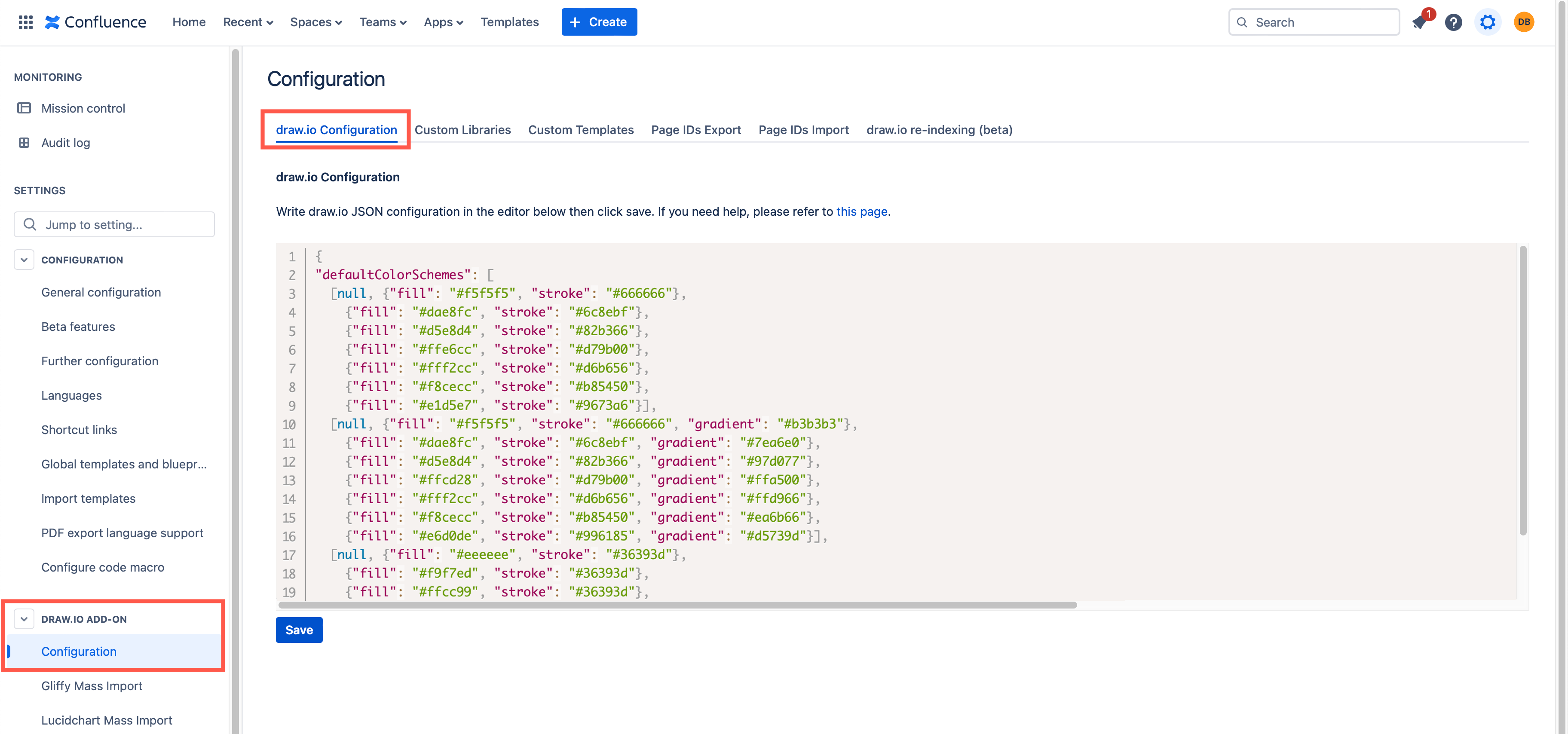 Administrators can specify custom colours for draw.io in Confluence Cloud