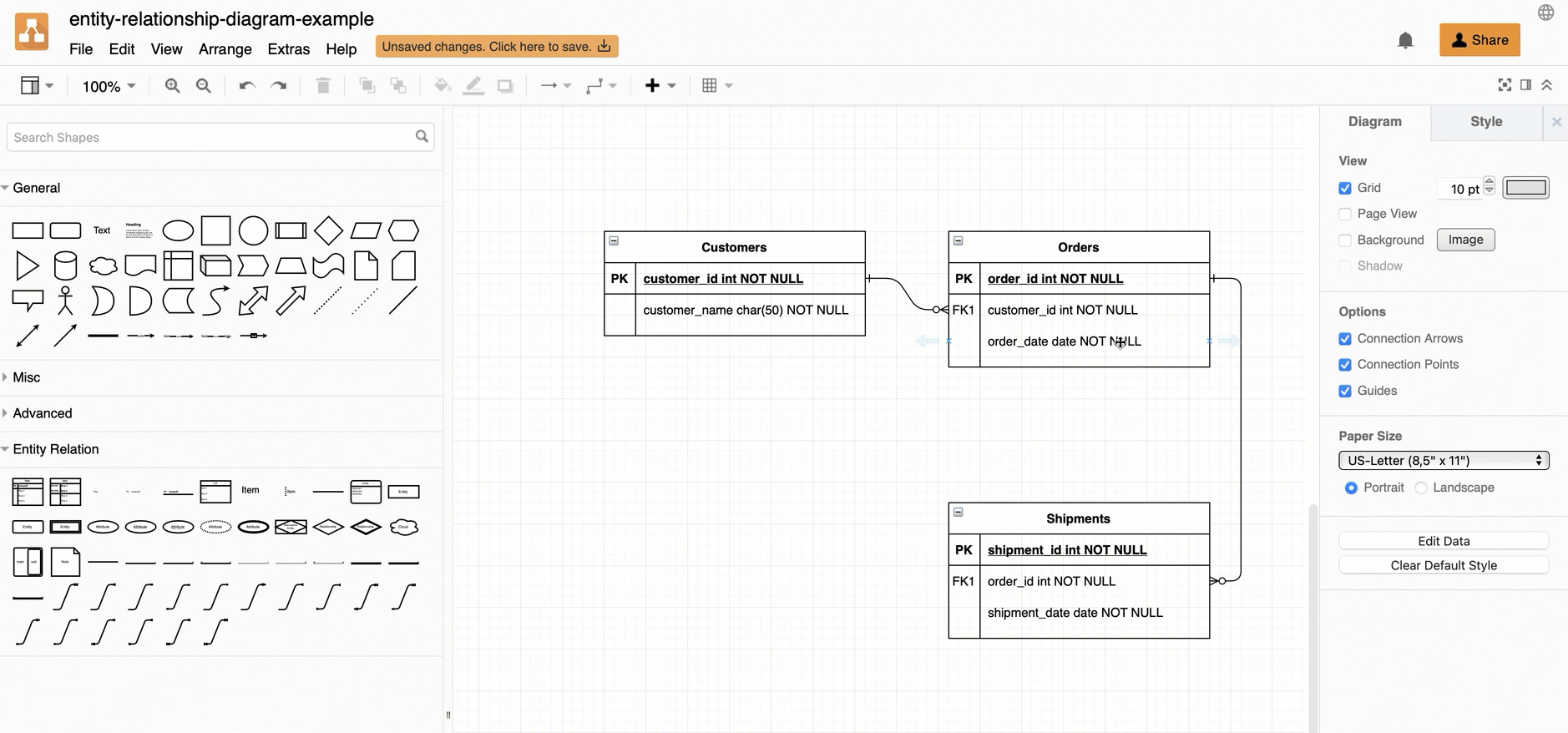 Add new rows to entity tables in an ER model in diagrams.net many different ways