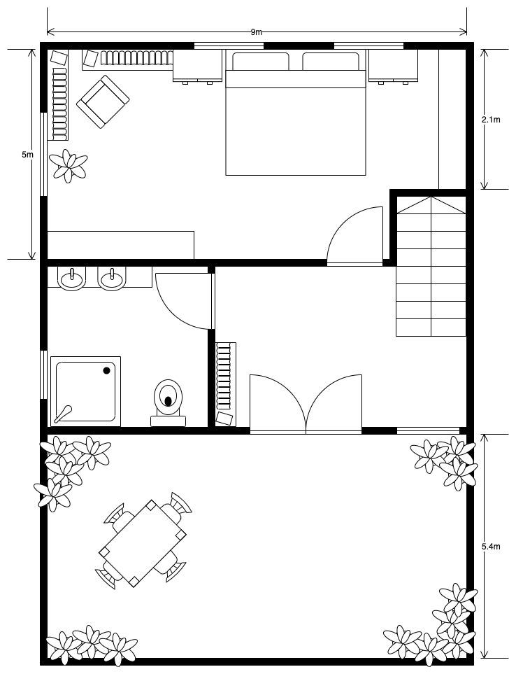 The second floor of an apartment floorplan created in diagrams.net