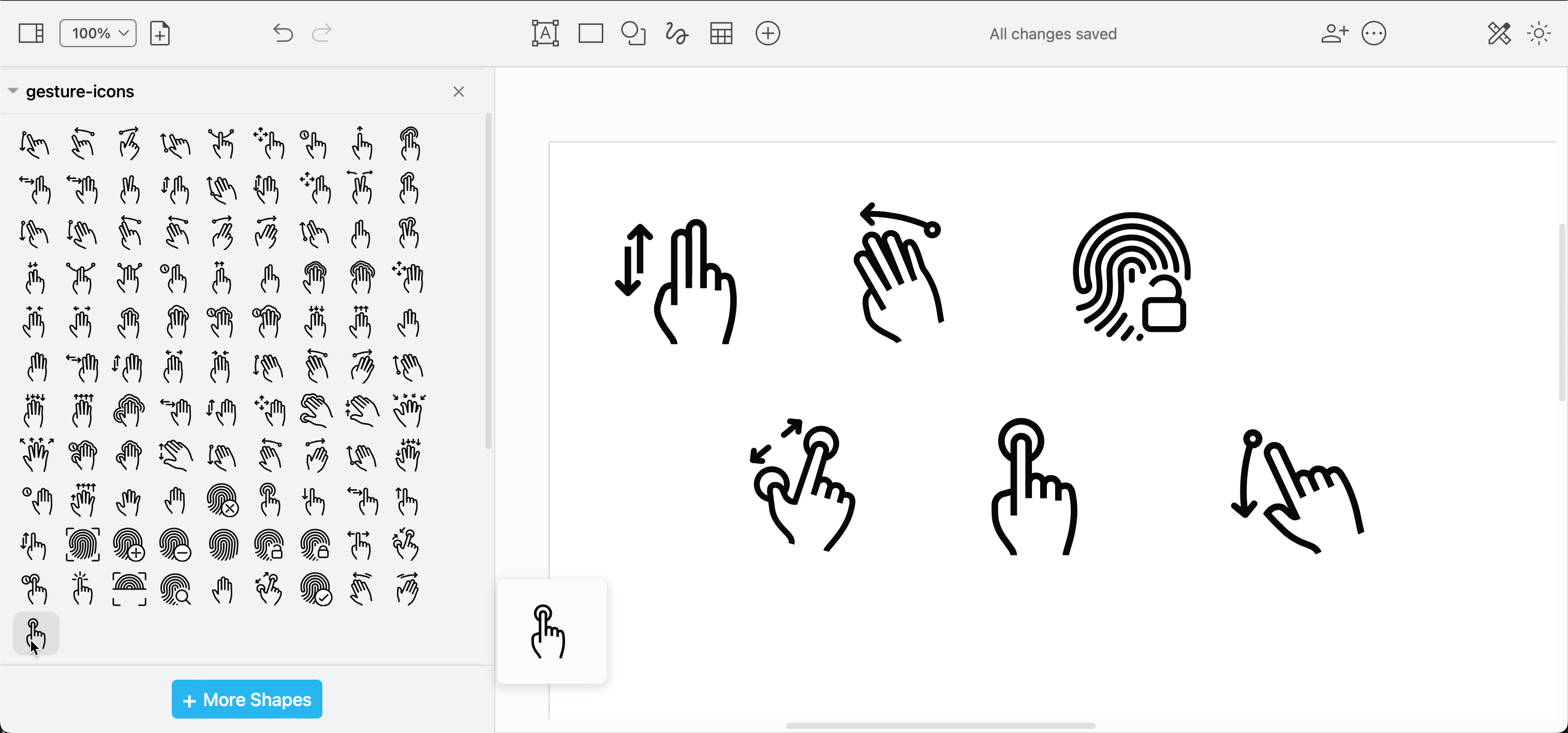 Open the gesture icons custom shape library in diagrams.net from the drawio-libs Github repository