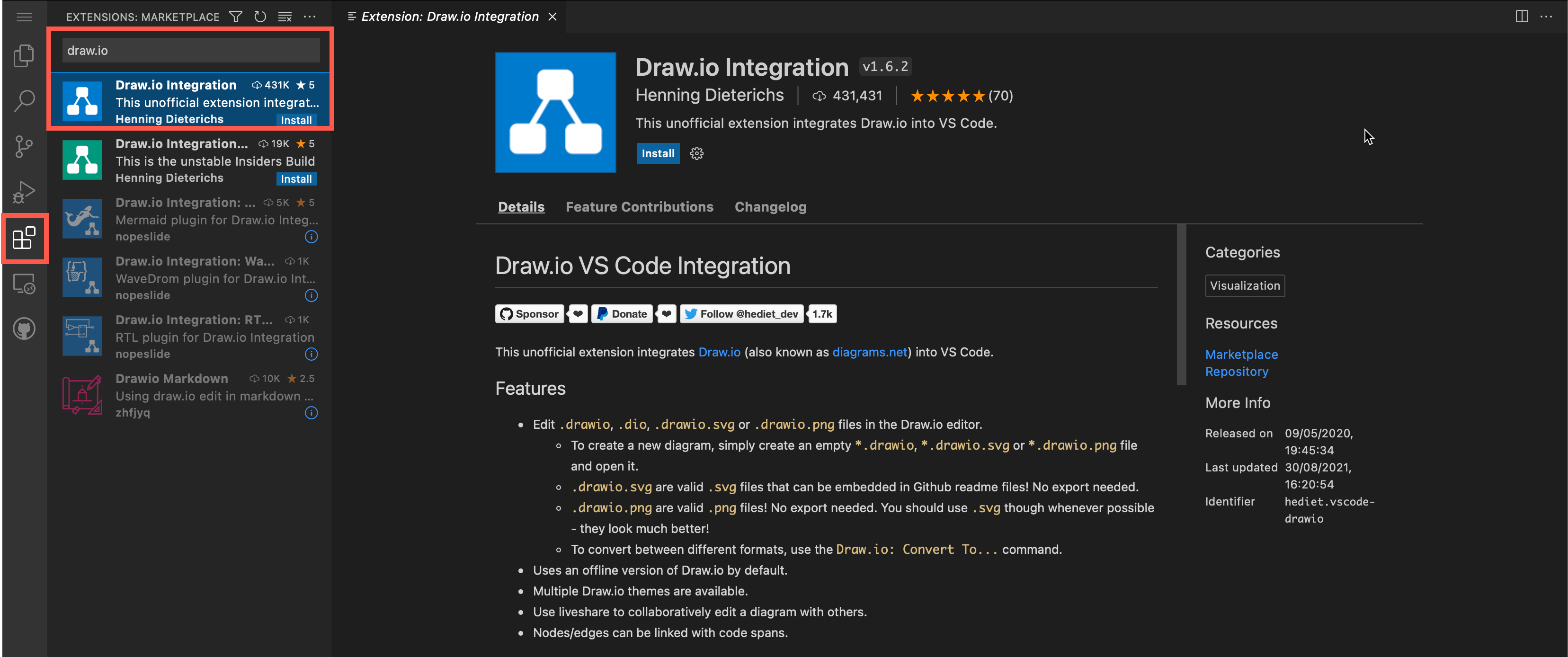 Install the diagramming extension in the web-based editor at github.dev