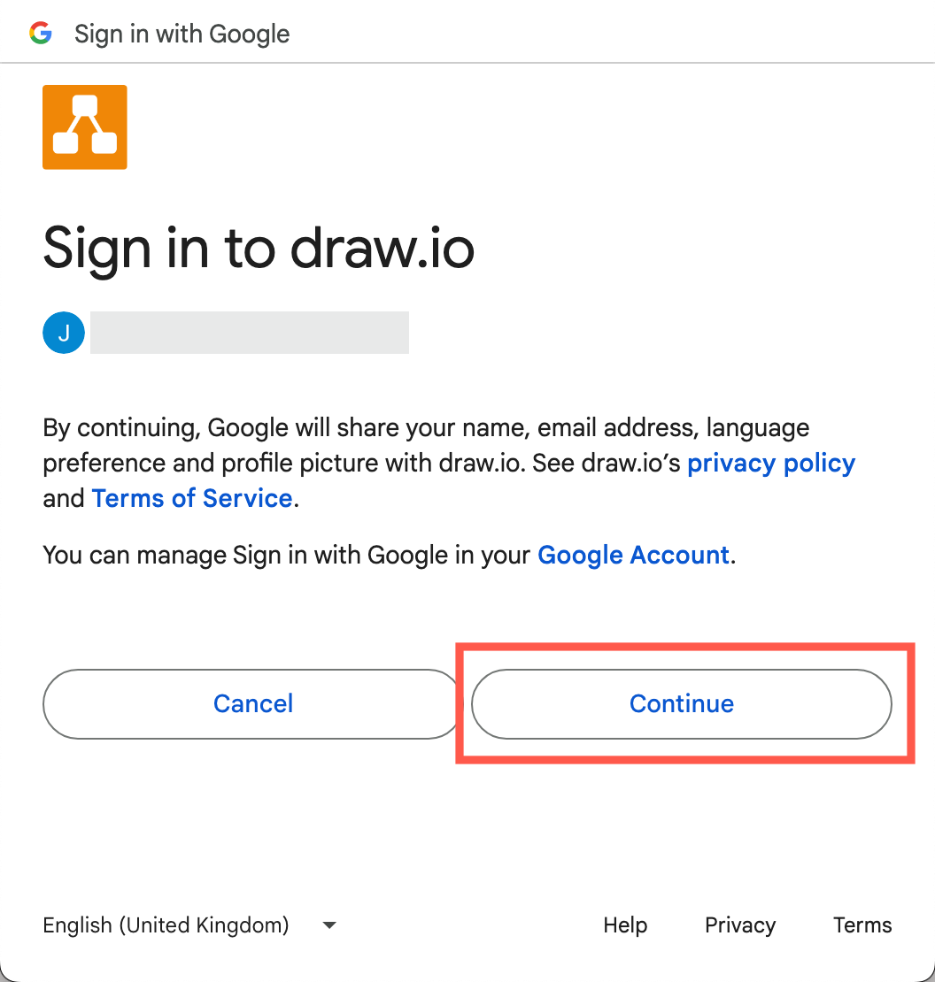 Grant permission for draw.io to access your Google Drive files