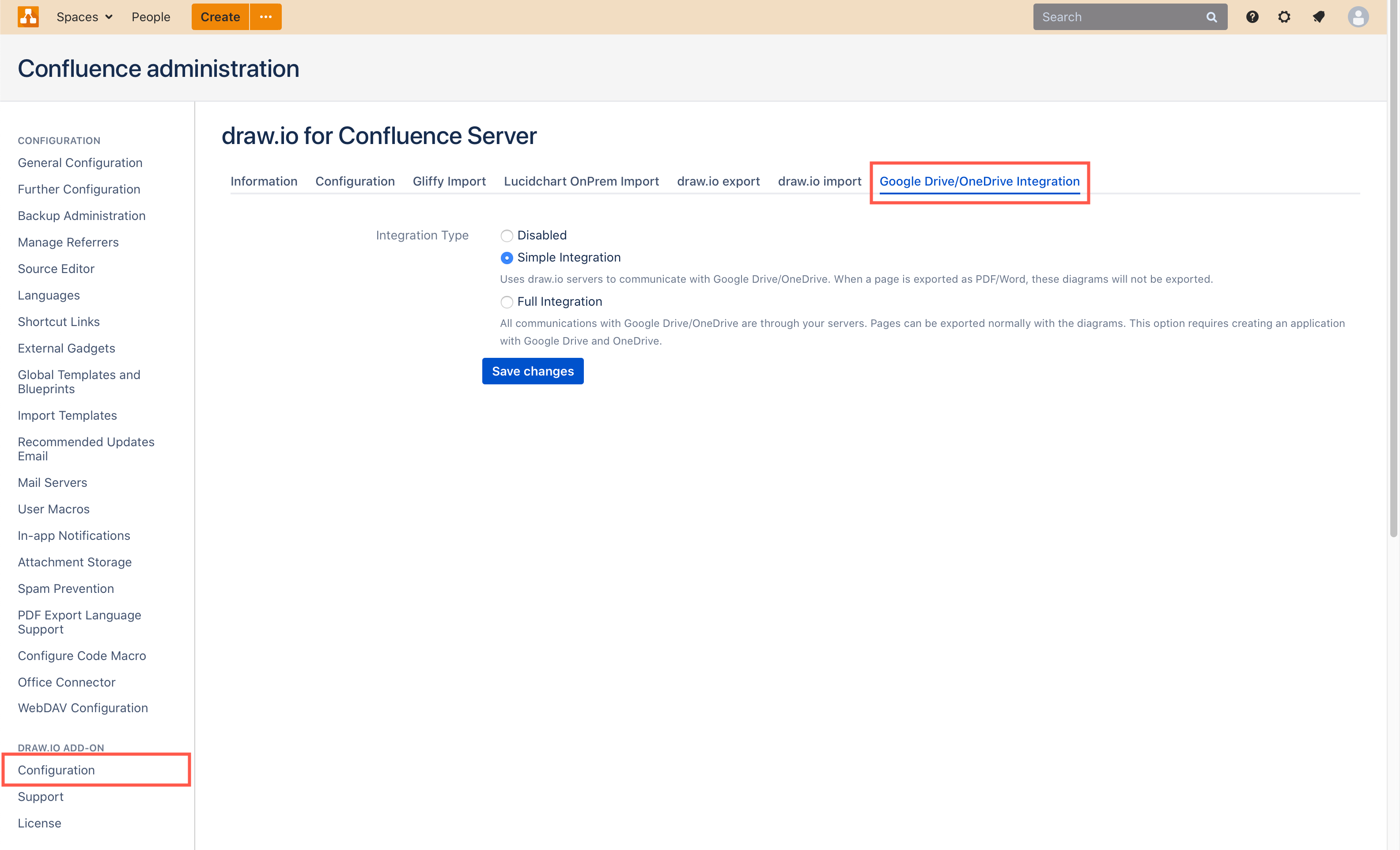 As an administrator, enable the draw.io Google Drive/One Drive integration in Confluence Data Center and Server