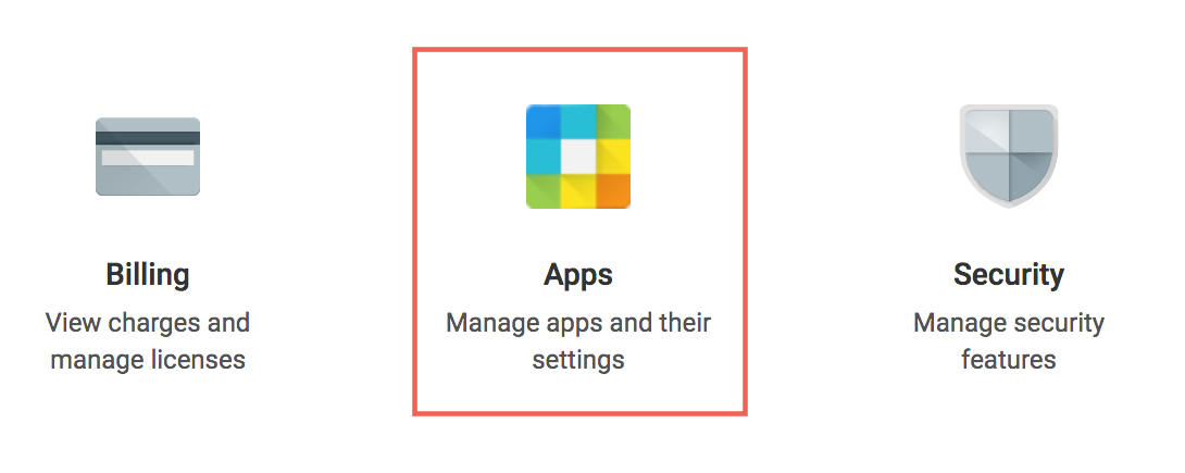 Select Apps in the administration area of your Google Workplace