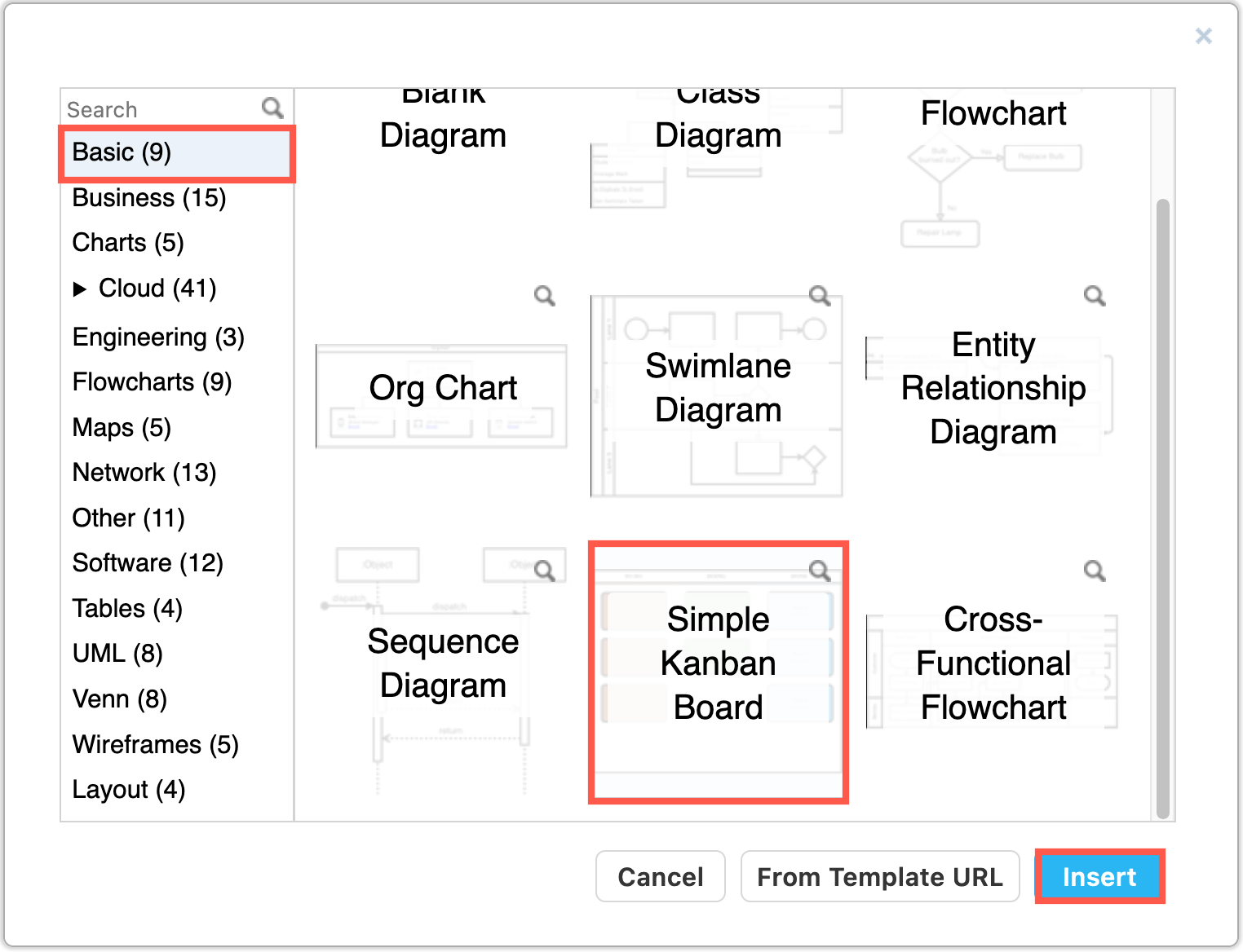 The kanban template in diagrams.net automatically updates colours and labels when you move tasks to another column