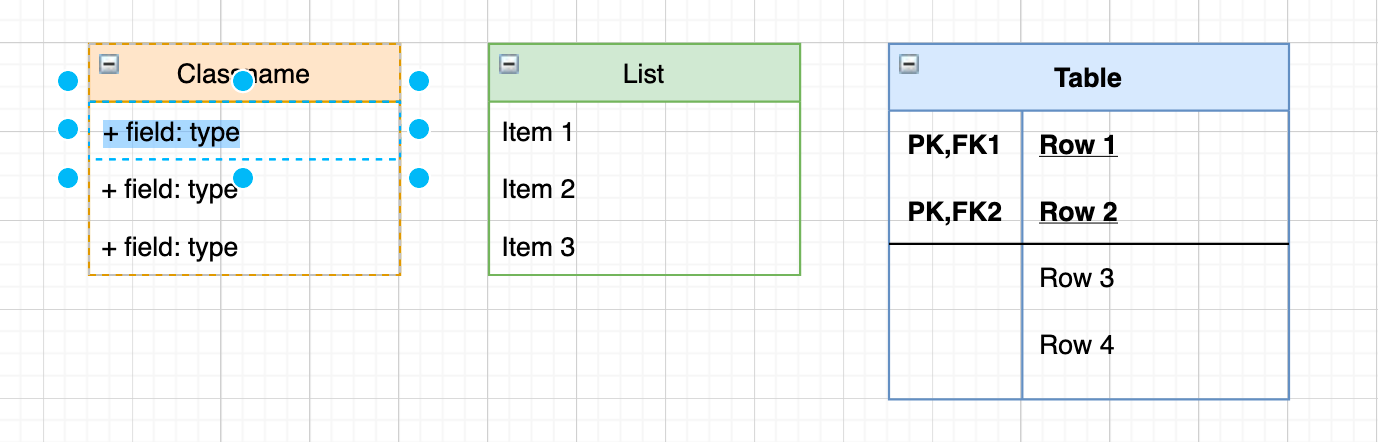 Double click on any label in a container shape, table or list to edit it