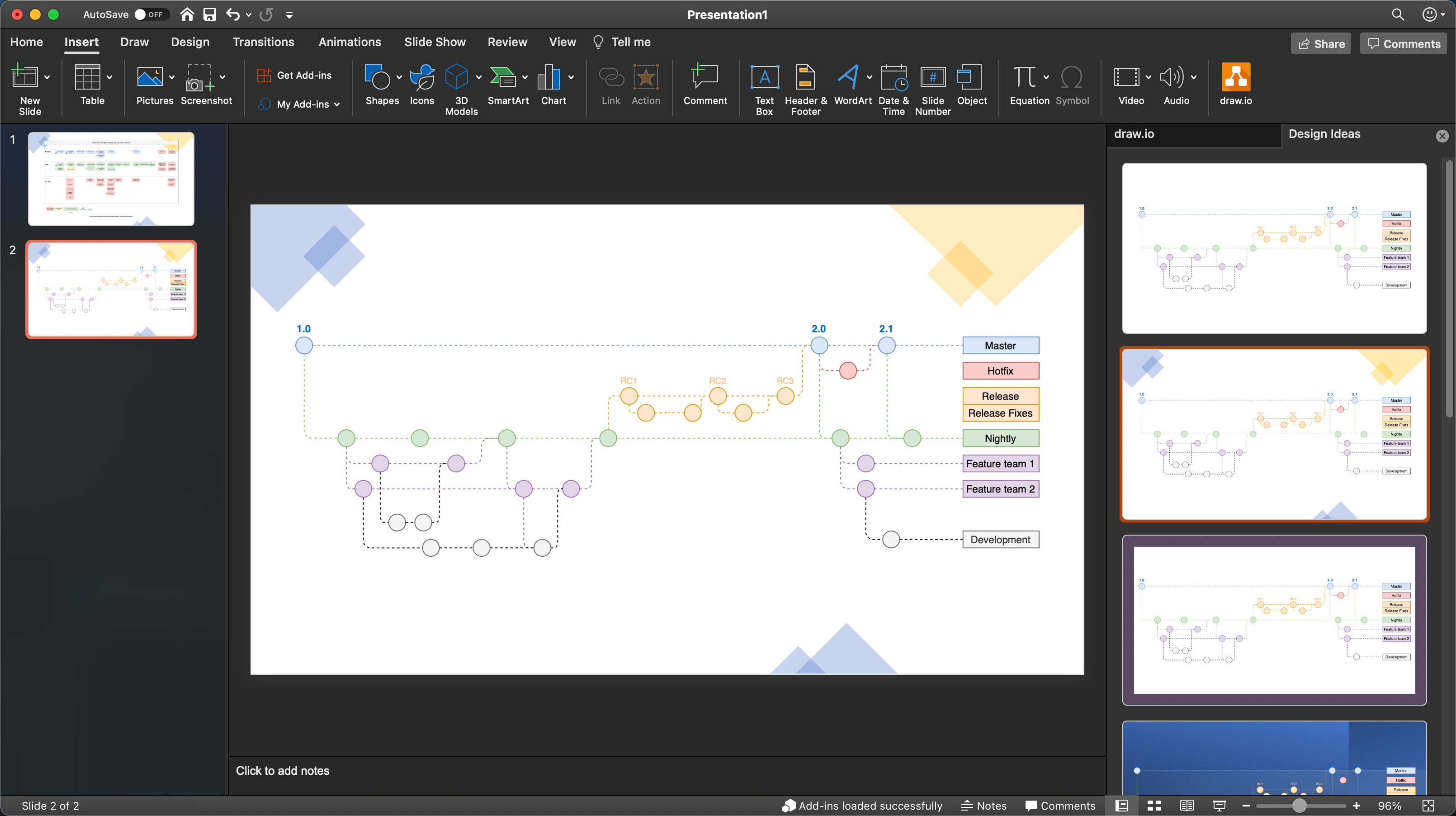 Insert a diagram into a PowerPoint presentation using the free draw.io add-in