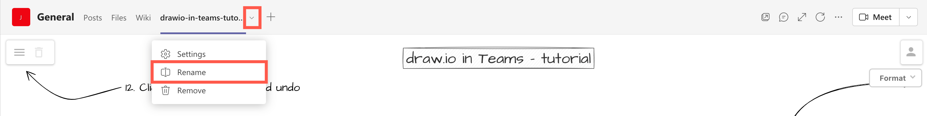 draw.io in Teams: Rename a diagram tab in Teams