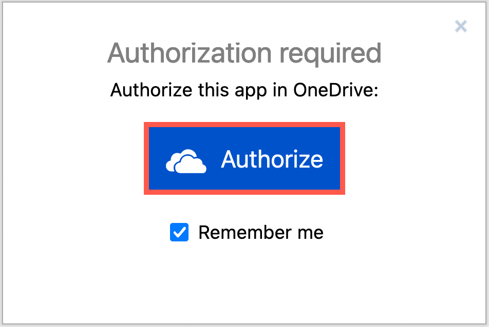 Start the OneDrive authorisation process