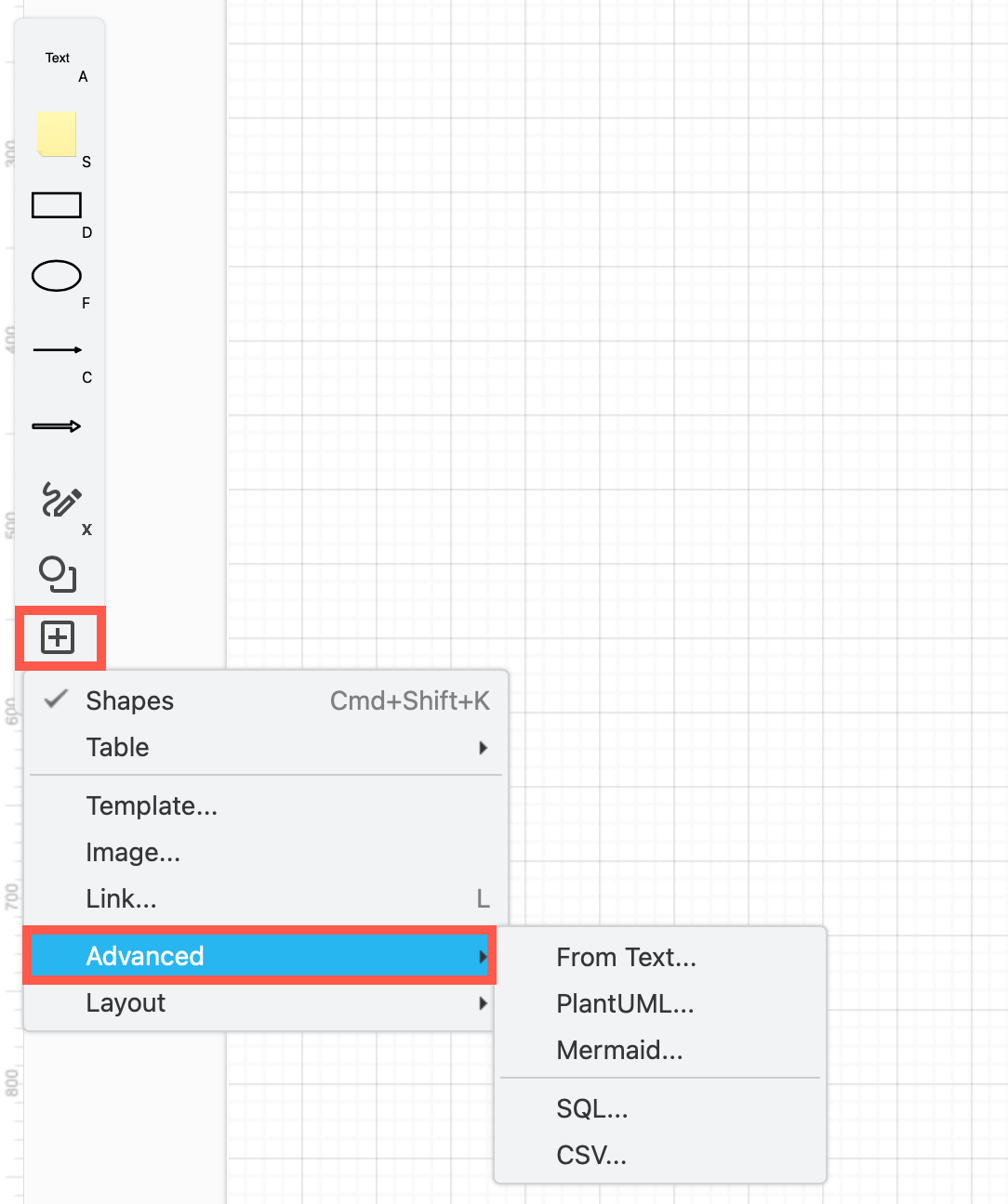 Import from various text formats to automatically create, connect and style diagram elements