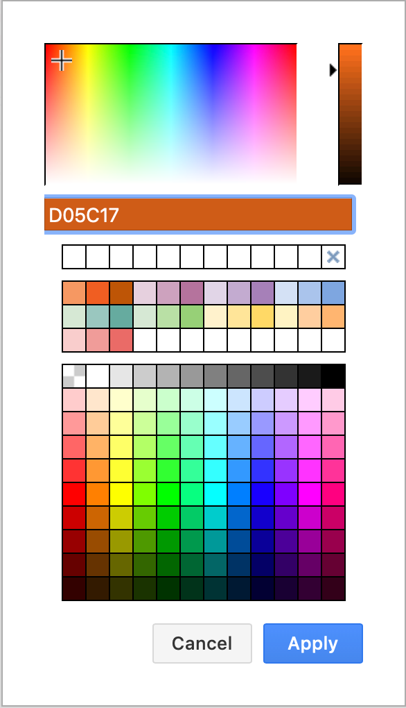 Custom present colours are added before the default preset colours in the palette
