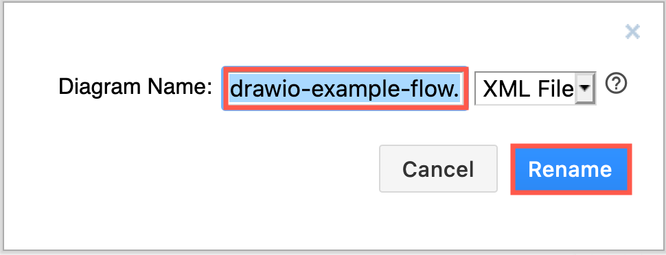 Edit the name of the file, then click Rename to rename a diagram file in Google Drive