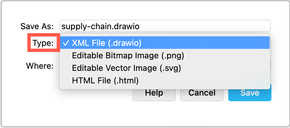 Save your draw.io diagram in many supported native formats via the menu File > Save As
