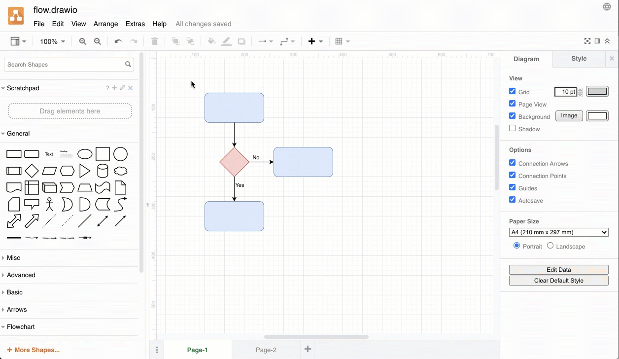 Add multiple shapes as one element on the scratchpad in diagrams.net