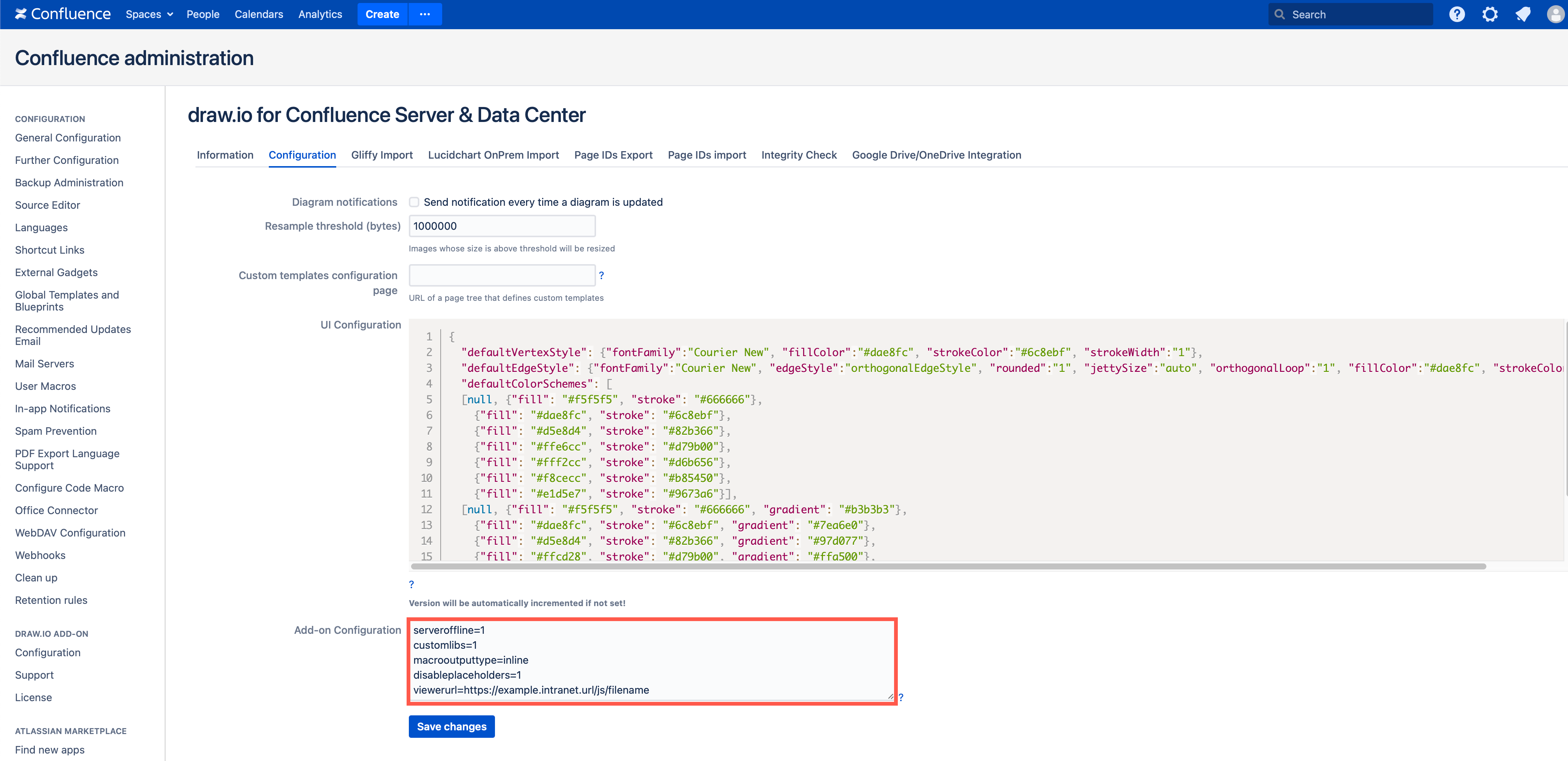 Configure the Server Settings for draw.io in Confluence Server