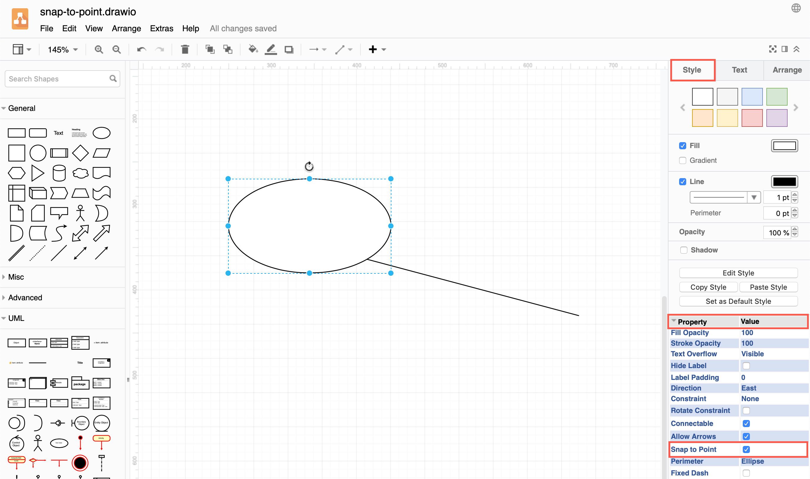 Snap connectors to anchor points, using the shape properties