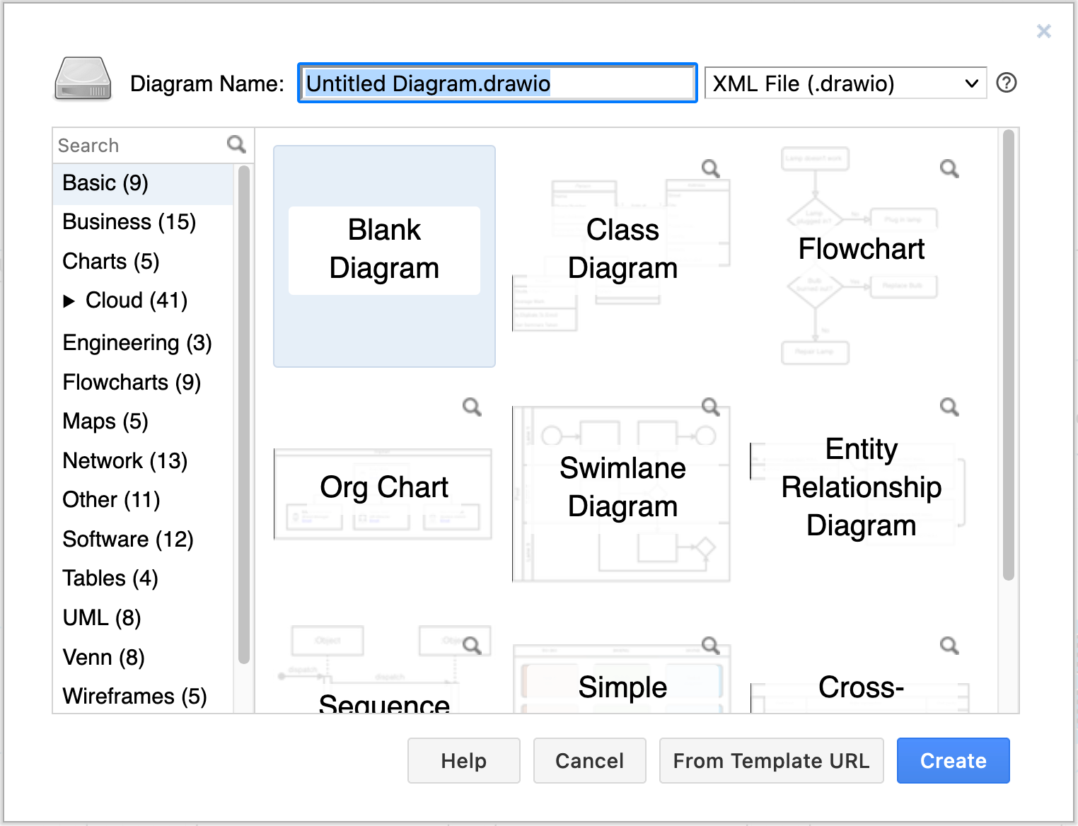 Choose a diagram template when you create a new diagram at diagrams.net