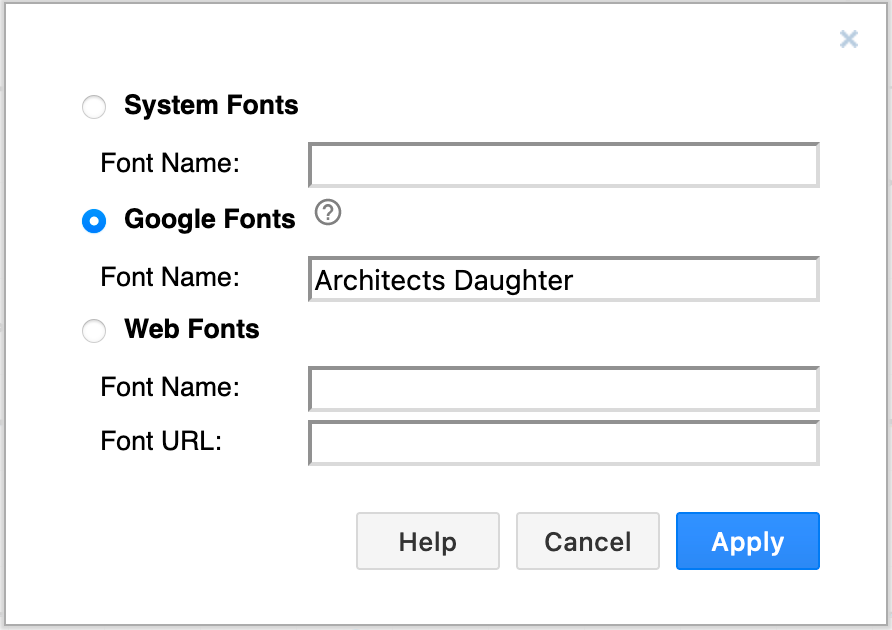 Enter the name of the new font