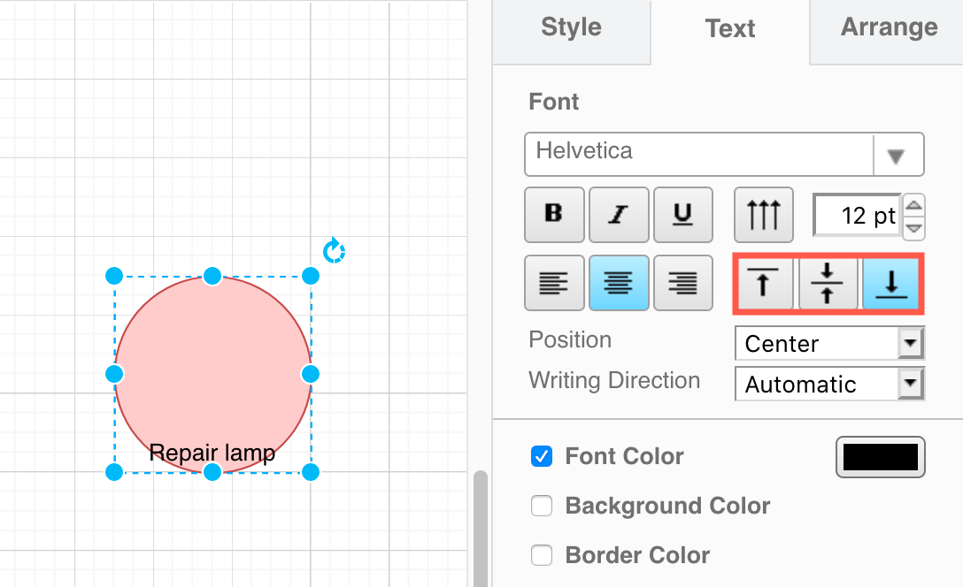 Change where the text label sits vertically within a shape