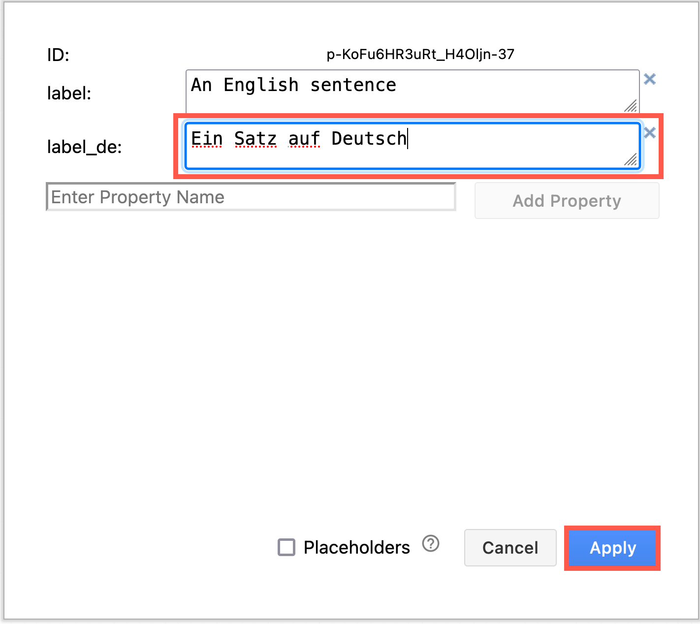 Add the translation of the label to the shape property and click Apply