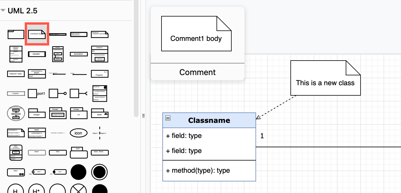 Add comments and constraints from the UML 2.5 shape library in diagrams.net